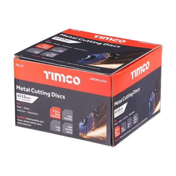 Timco 금속 절단 디스크 115mm x 22.2mm, 25개 패키지