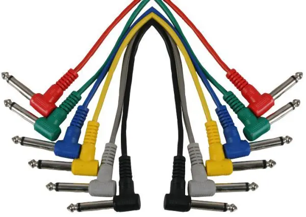 Soundlab 90° 6.35mm Mono Jack Plug Leads, 300mm (6 Pack)