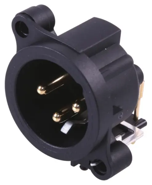 NEUTRIK תקע זכר XLR 3 פינים, התקנה ל-PCB, מגעי זהב