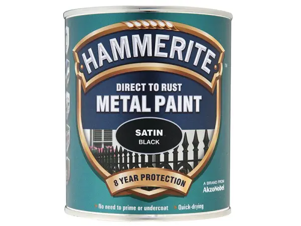 Hammerite Pintura Directa al Óxido para Metal, Negro Satinado, 750ml
