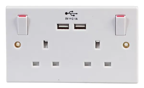 PRO ELEC - Plat Dinding 2-Gang Kuasa & Pengecasan USB 13A 250V Putih