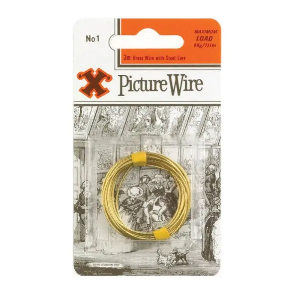 X Brass No 1 Picture Wire, Solid Brass, 3m