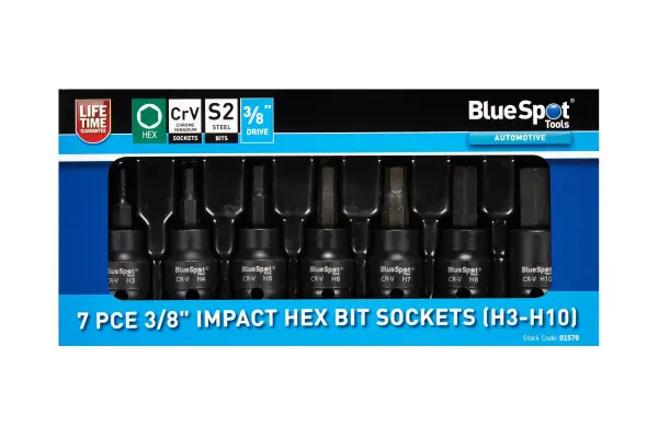 Blue Spot Tools - Set 7 keping Soket Hex Bit Impak 3/8 (H3-H10)