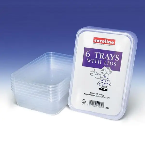 Caroline Plastic Tray with Lid 500ml, Pack of 6