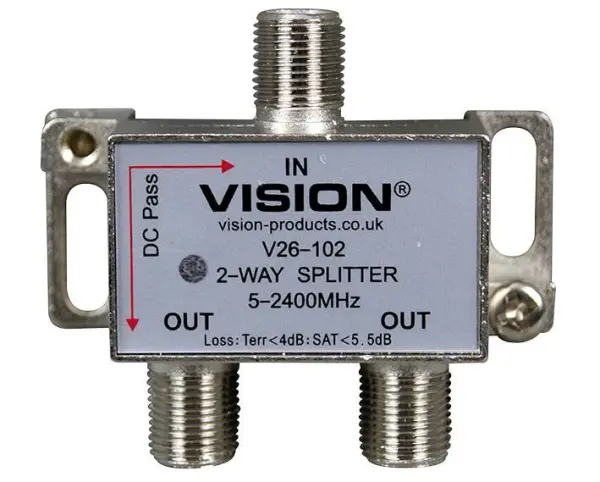 VISION 2-cestný DC Pass Splitter, 5-2300MHz, LED indikátor