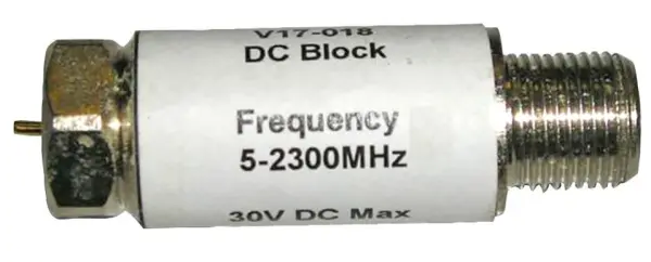 VISION V-17-018 Coaxiale DC-Blok, F-Male naar F-Female, Verpakking van 20