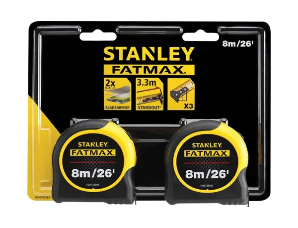 STANLEY FatMax 클래식 자 재 측정기 트윈 팩, 8m/26ft, 32mm 너비