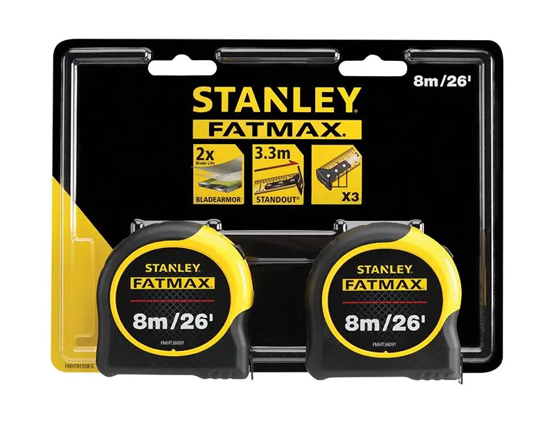 Roulette à mesurer STANLEY FatMax Classique (Lot de 2), 8m/26pi, largeur 32mm