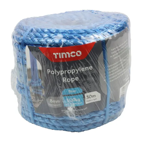 Timco Corde en polypropylène, Bleu, 8mm x 30m en bobine