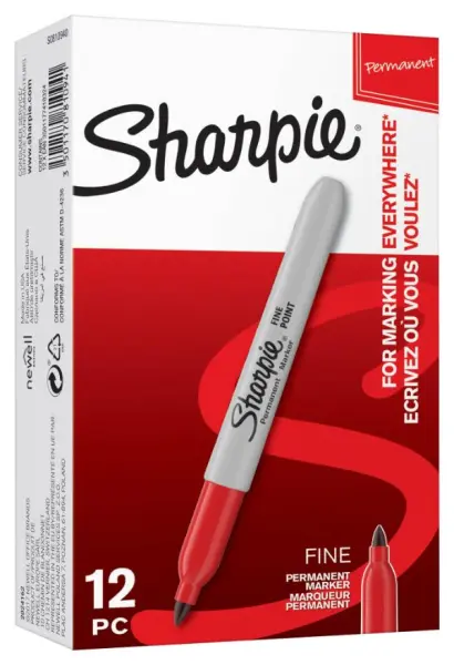 SHARPIE 極細 パーマネントマーカー レッド 12本セット