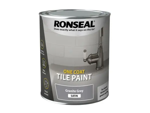 Ronseal One Coat Tile Paint, Granite Grey Satin, 750ml