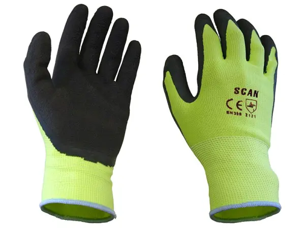 Scan - Lámhainní Foam Latex Fíodóra Hi-Vis Buí - XL (Méid 10)