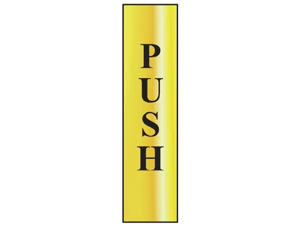 Scan Push Vertical Polished Brass Sign, 50 x 200mm