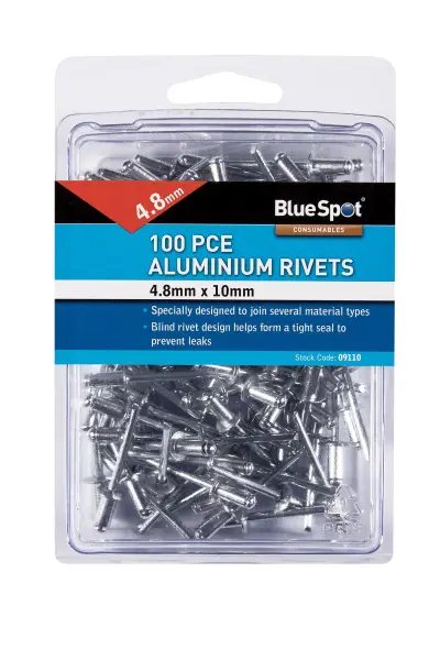 Blue Spot Tools - 100 Rivets en Aluminium 4,8mm x 10mm