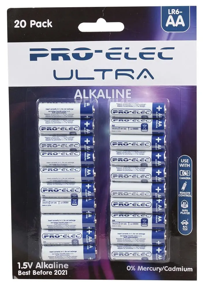 PRO ELEC Ultra Alkaline AA Batterijen, 20 stuks, 1.5V