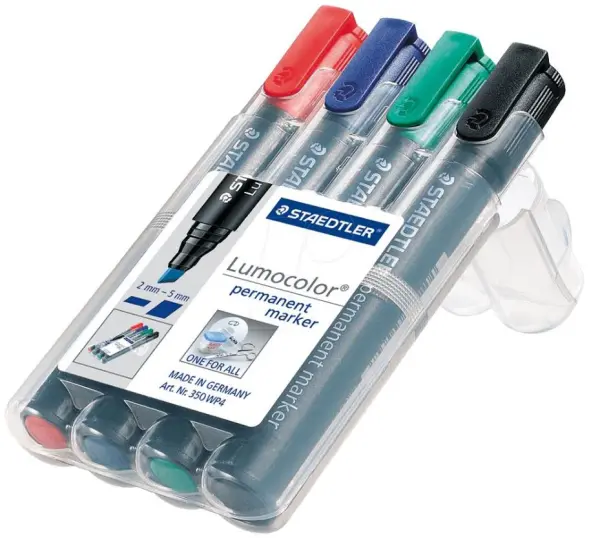 STAEDTLER Lumocolor Permanent fixy, plochá špička, 4 barvy