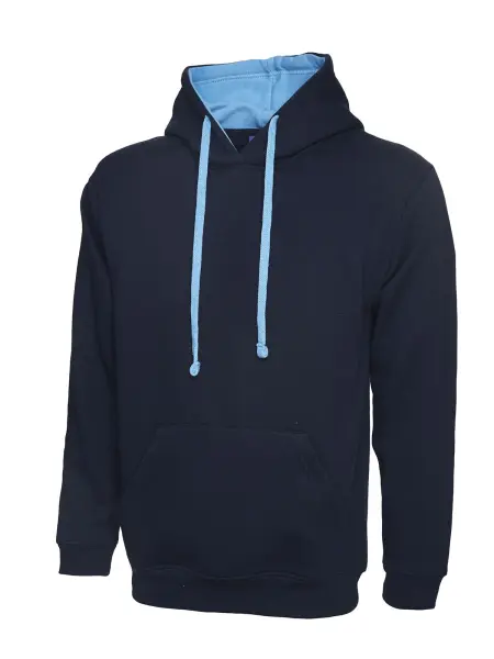 Uneek Unisex Contrast Hooded Sweatshirt - Navy/Sky - XS
