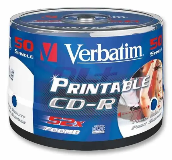Verbatim 52x Speed CD-R Blank Printable CDs, 50 Pack