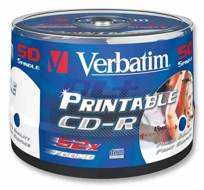 Verbatim 52x Speed CD-R Blank Printable CDs, 50 Pack