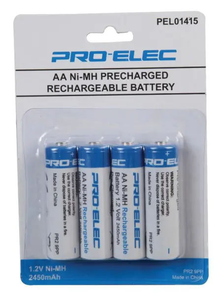 PRO-ELEC NiMH Rechargeable AA Batteries, 2450mAh, Pack of 4
