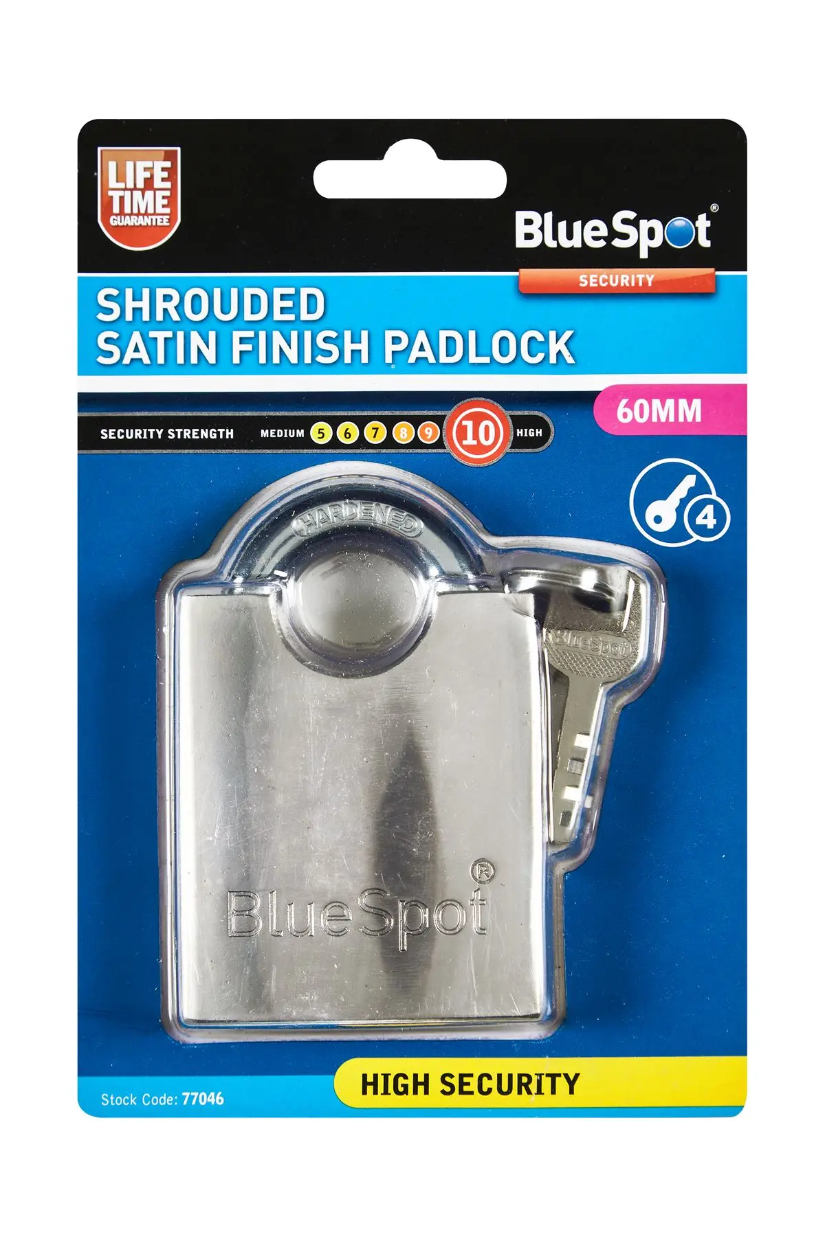 Blue Spot 60mm Shrouded Satin Finish Padlock with Keys