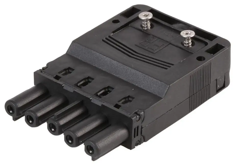 Scolmore 5-Pole Pushfit Lighting Connector Socket, 250VAC, 20A, Black