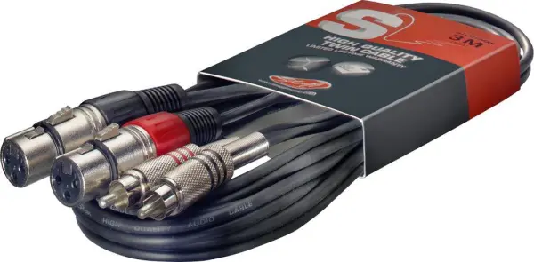 STAGG Cavo RCA Maschio Doppio a XLR Femmina Doppio, 3m, Nero