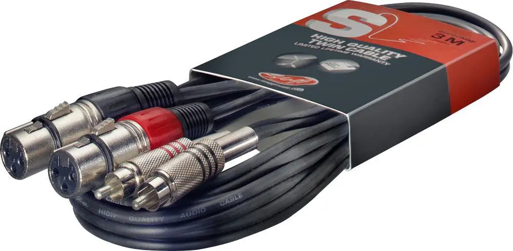 STAGG Twin RCA Male to Twin XLR Female Cable, 3m, Black