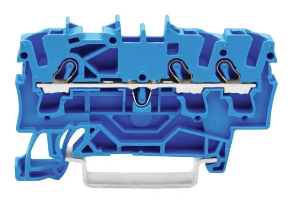 WAGO 3 Conductor Through Terminal Block, Push In Cage Clamp, 35mm DIN Rail, 800 - Blue 22AWG 12AWG 24A