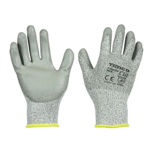 Timco - Gants anti-coupure moyen, revêtement PU en fibre HPPE et fibre de verre