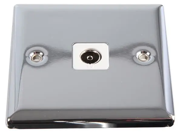 Volex Angled Edge - Γωνιακή Υποδοχή Coaxial TV, Χρώμιο & Λευκό