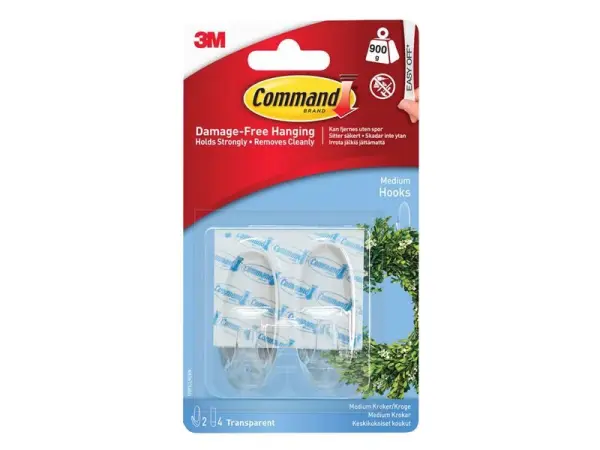 Command Clear Hooks with Strips, Medium, Pack of 2