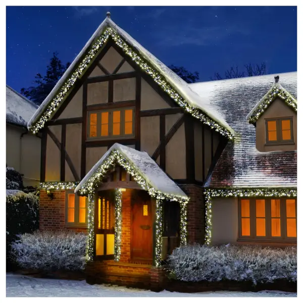 960 LED Warm White & White Mix Cluster Christmas Lights, Clear Cable 12.4m
