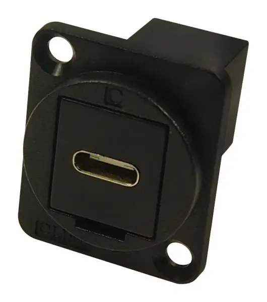 Cliff USB-C Socket to Plug Feedthrough Panel Mount Connector, Black Metal XLR