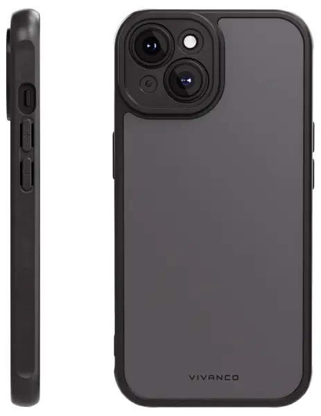 VIVANCO Frosted Semi-Transparent Black Cover for iPhone 15