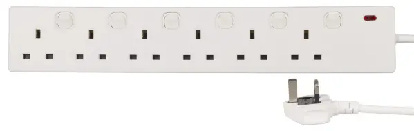 PRO ELEC 6 Gang Switched Mains Extension Lead - White 3m