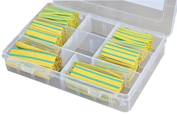 PRO POWER ערכת צינורית התכווצות בחום 2:1, צהוב/ירוק, 3.2-12.7 מ״מ, 180 יחידות