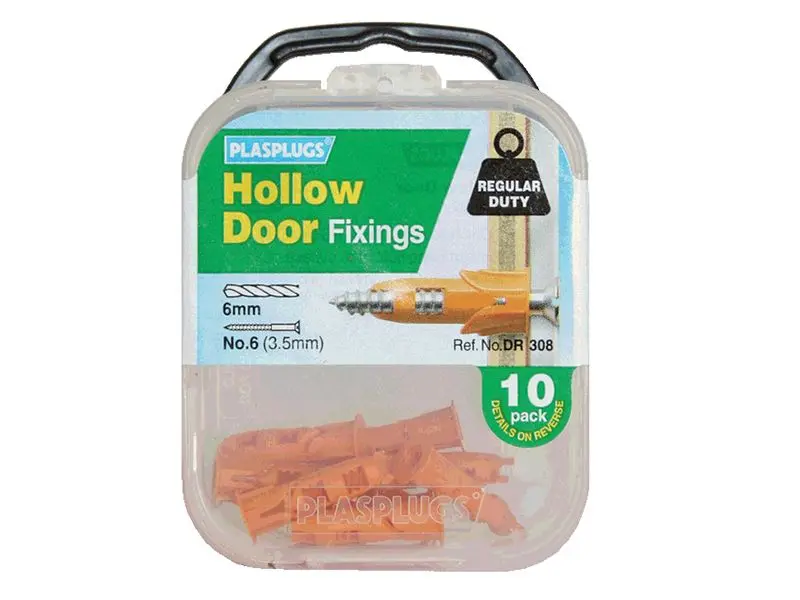 Plasplugs DR 308 Hollow Door Fixings, Pack of 10