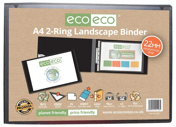 ECO-ECO A4 2 Ring Landscape Binder - Black