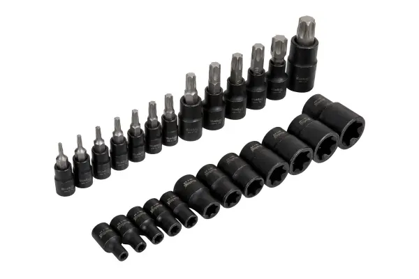 Blue Spot Tools 25件套星形梅花螺丝批头和E型套筒套装 1/4 3/8 1/2