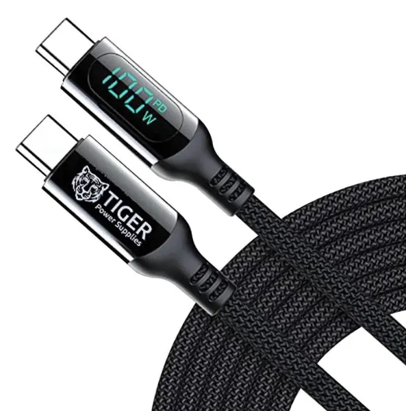 TIGER POWER SUPPLIES - Câble USB-C avec affichage LED, 2m, charge rapide 100W