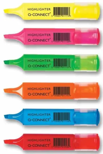Q Connect Highlighter Pens - 6 Pack, Assorted Colours, Chisel Tip
