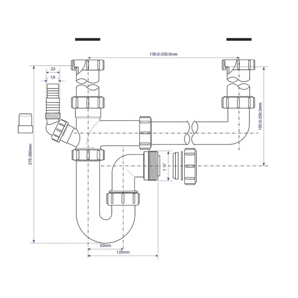 McAlpine Zestaw Syfonu do Zlewu Podwójnego i 1½, Biały, 40mm