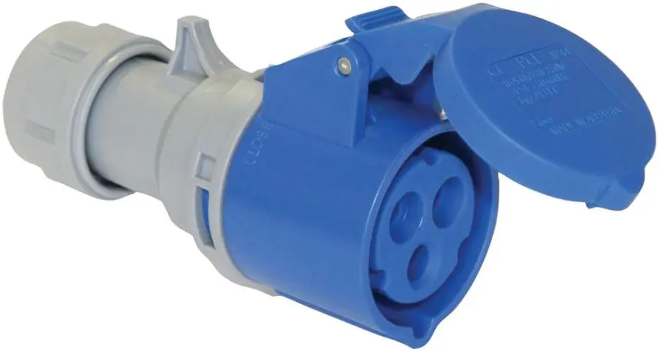 PCE - 230V CEE Steckdose 16A, 2P+E, blau, IP44, Kabelmontage