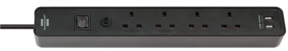 BRENNENSTUHL Ecolor FB כבל מאריך 4 יציאות עם USB, 3 מטר, שחור