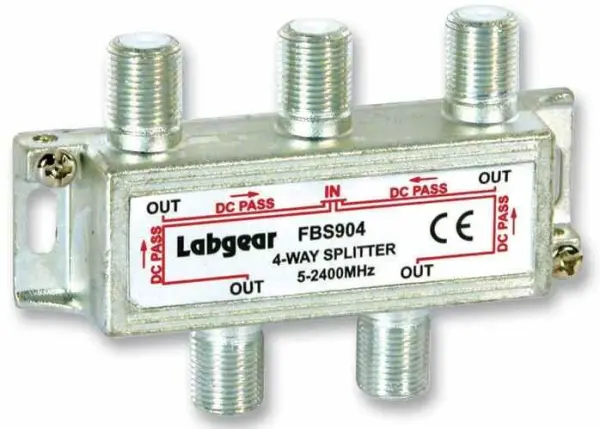 LABGEAR 4-Way Compact Splitter, Power Pass, 5-2400MHz
