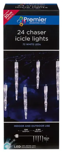 RARAION 24 Chaser Icicle Christmas Lights, White, 6.9m LED