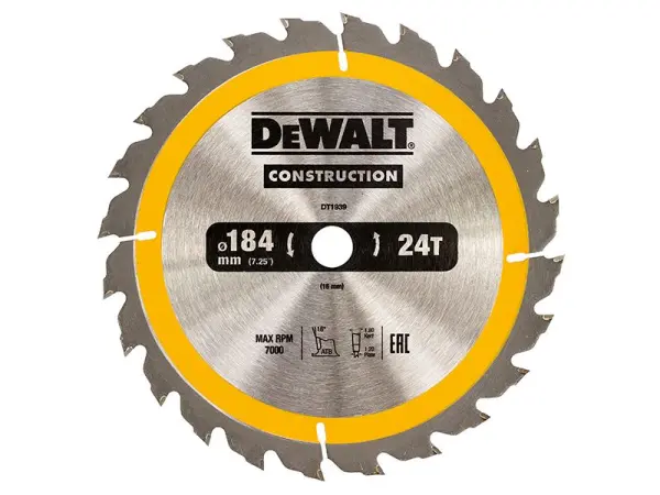 DEWALT - Lame de scie circulaire construction 184x16mm 24 dents