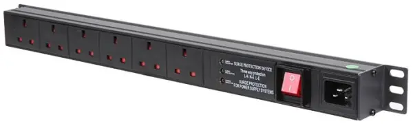 LMS DATA 1U 6-Way Surge Protected PDU with IEC C20 & 13A Sockets