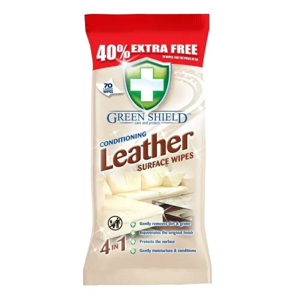 Green Shield Leather Wipes, 70 Pack
